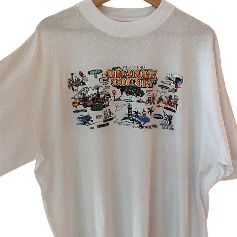 Vintage 80s‎ Single Stitch Orange County California white T-shirt size XXL